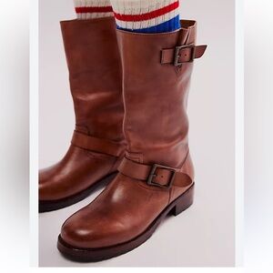 Free People Cognac Ride or Die  Leather Boots size 9
